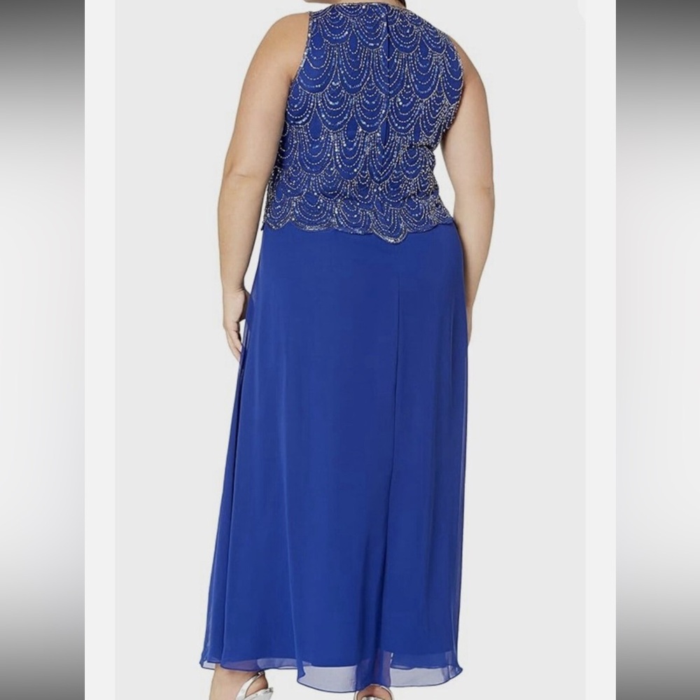 J Kara Scallop Beaded Pop Over Gown in royal blue 16W - Picture 4 of 6